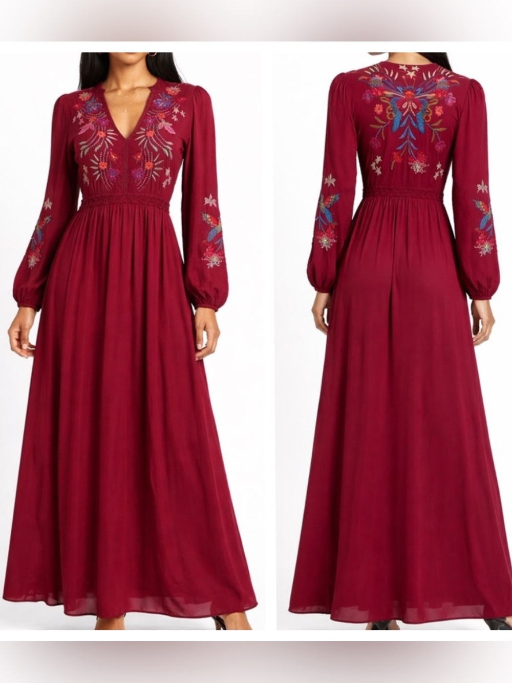 Johnny Was Mika silk heavily embroidered split front dress (oversized) RARE